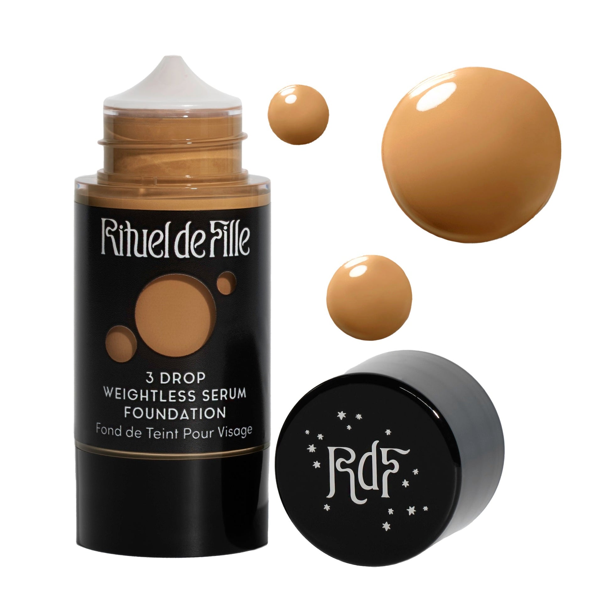 Rituel de Fille-3 Drop Weightless Serum Foundation-Makeup-DROP-165SwatchandBottleNoDropShadowSquare-The Detox Market | Potion 165 - Medium tan shade for gold to olive undertones