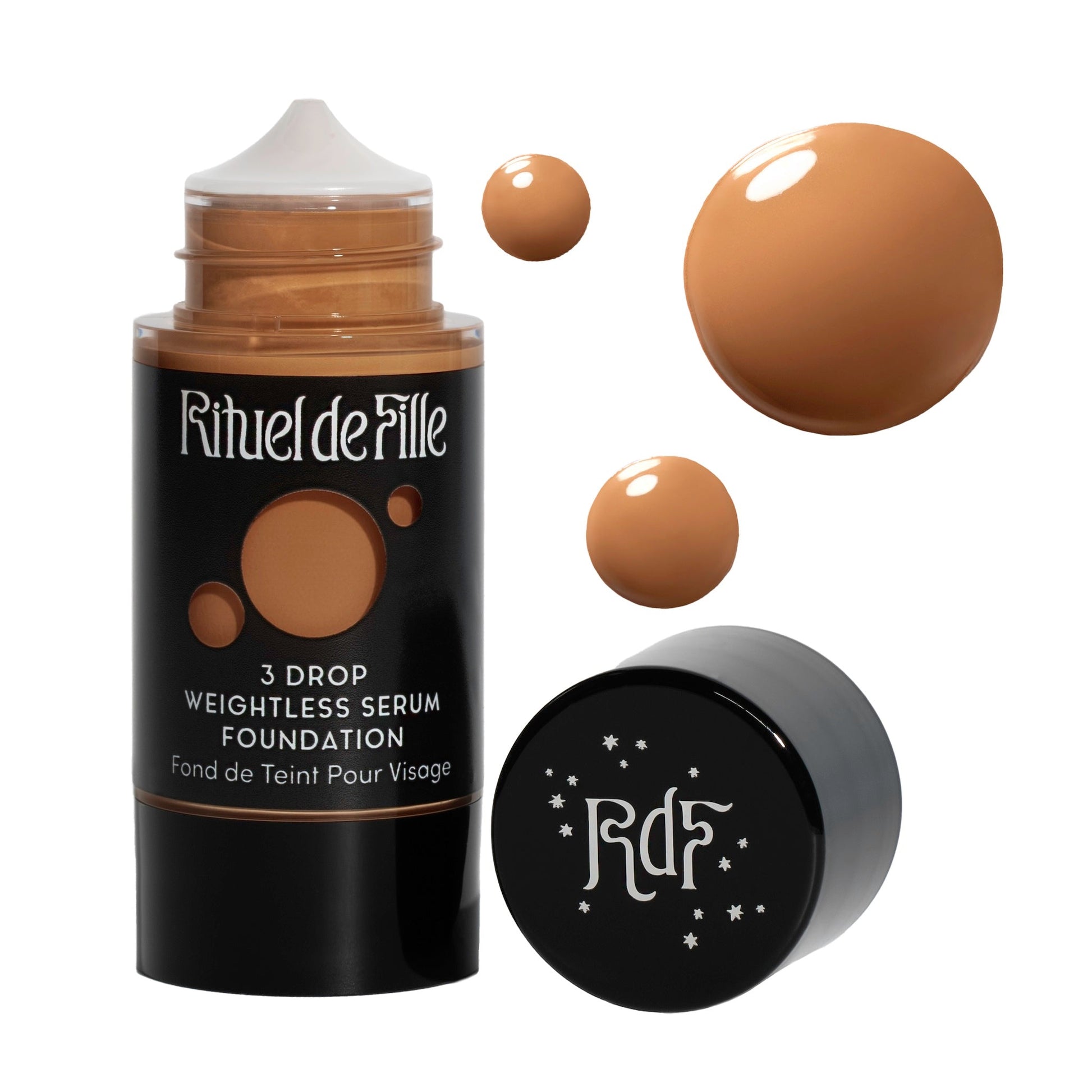 Rituel de Fille-3 Drop Weightless Serum Foundation-Makeup-DROP-170SwatchandBottleNoDropShadowSquare-The Detox Market | Potion 170 - Medium tan shade for neutral to olive undertones