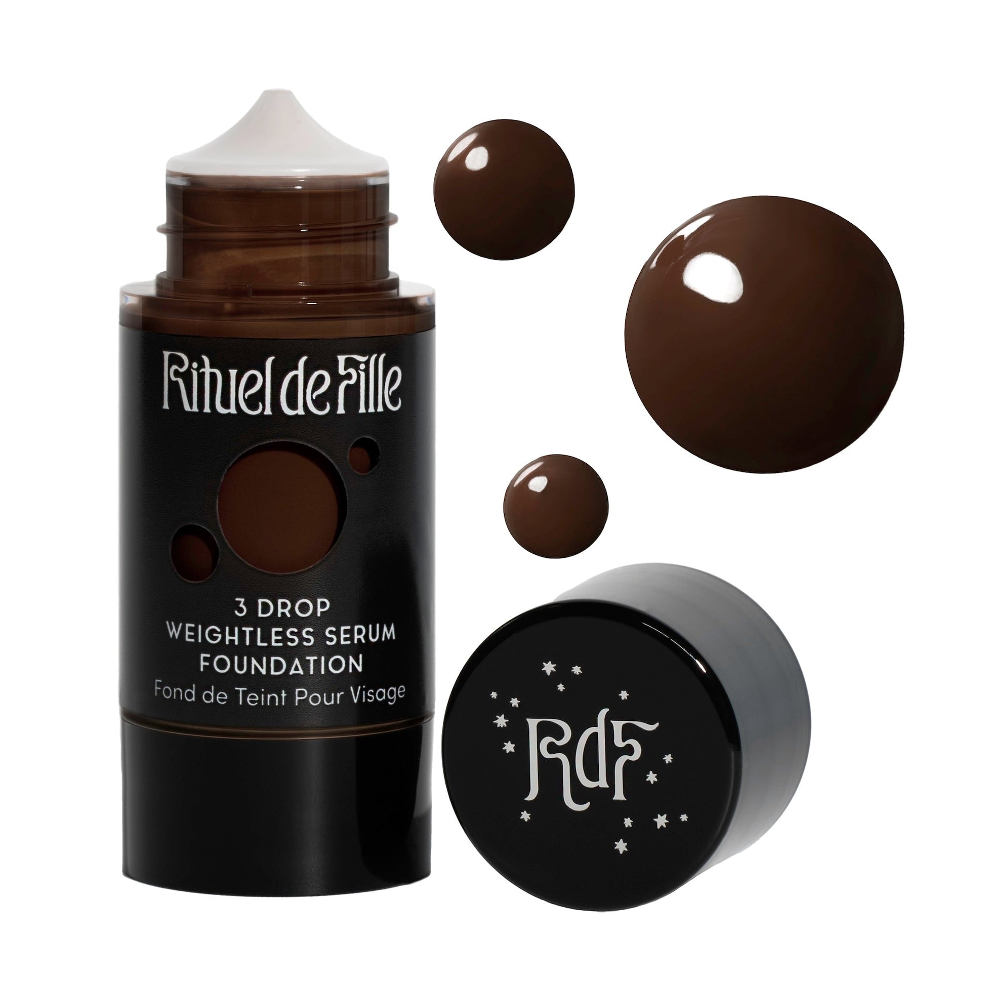 Rituel de Fille-3 Drop Weightless Serum Foundation-Makeup-DROP-205SwatchandBottleNoDropShadowSquare-The Detox Market | Potion 205 - Very deep shade for neutral undertones